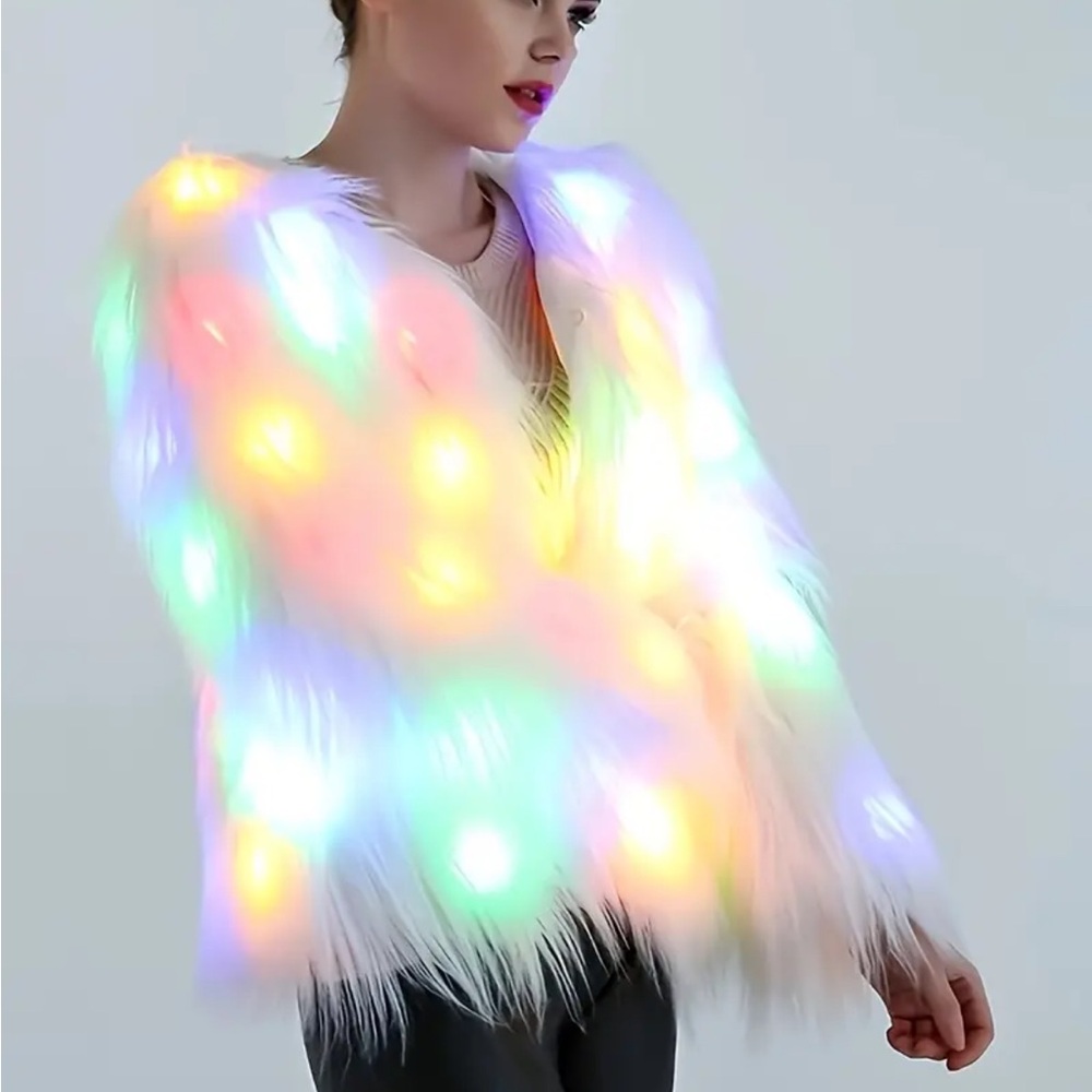 White Light-Up Faux Fur Jacket